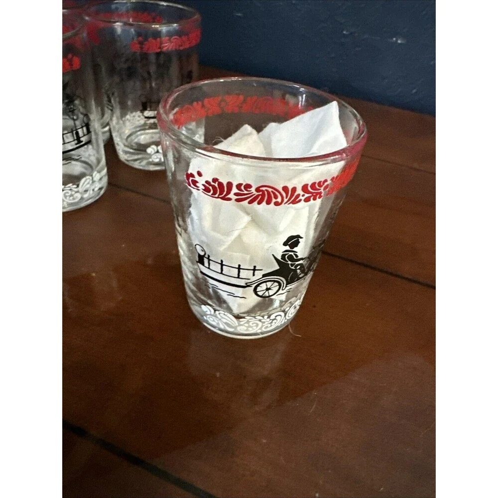 VTG MCM Hazel Atlas Set of 6 3oz Shot Glasses Horse & Buggy Auto